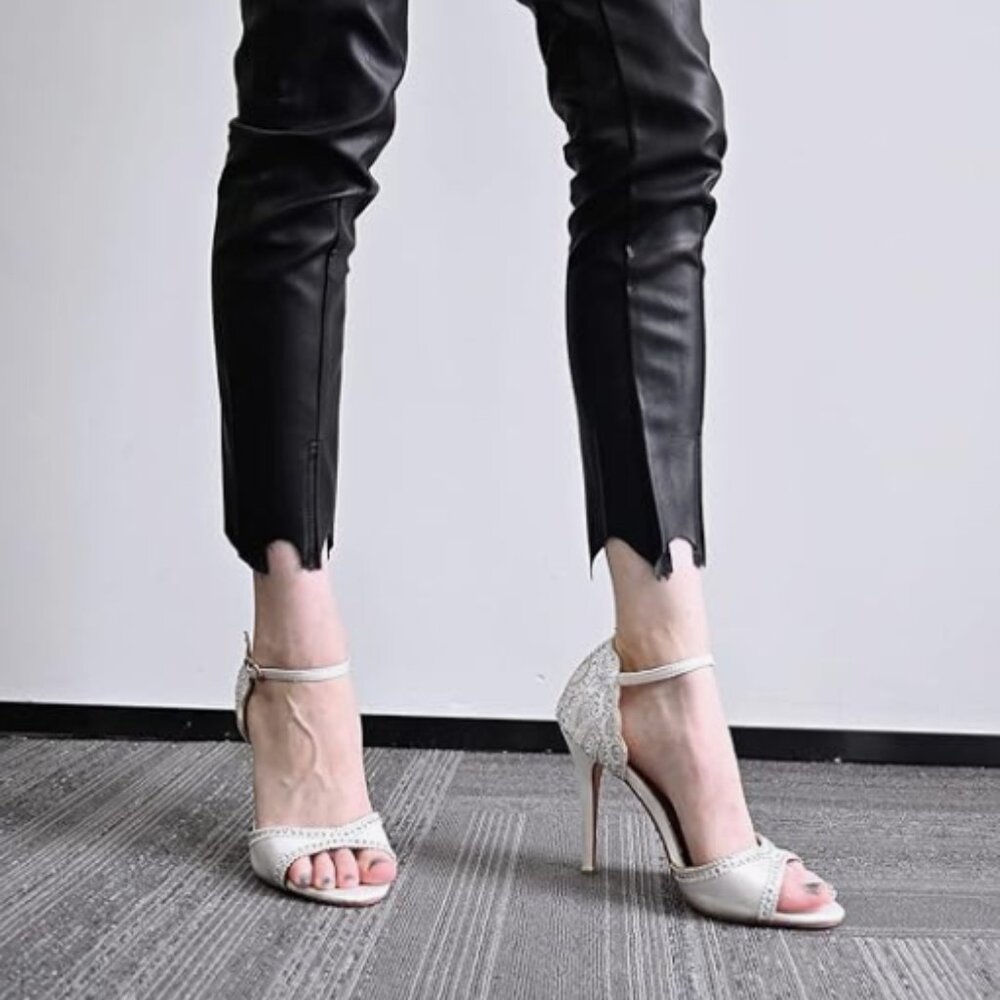 XYD White Chic Peep Toe D'Orsay High Heel Rhinestone Studs Ankle Strap Sandal